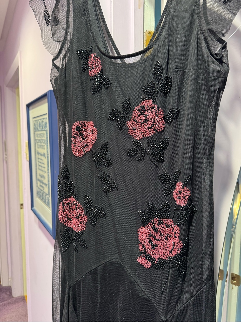 LIKE NEW!! Sue Wong Size 14 Asymmetrical Mesh Dress - Picture 2 of 12